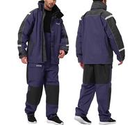 Navis Marine Men’s Sailing Jacket & Bib Trousers Set - Waterproof Offshore & Coastal Sailing Gear with Hi-Vis Hood, Breathable Foul Weather Yacht Racing Suit NS-147(BLUE,L)