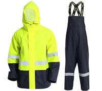 Navis Marine Men's Heavy Duty 3-Piece Waterproof Rain Suit Jacket & Trousers - Outdoor Workwear JourneyMan WS-003(Fluorescent Yellow,L)