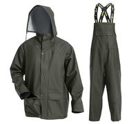 Navis Marine Men's Heavy Duty 3-Piece Waterproof Rain Suit Jacket & Trousers - Outdoor Workwear JourneyMan WS-003(Green,S)
