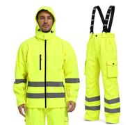 Navis Marine Men's Softshell Work Jacket & Bib Trousers Set | Utility Pockets, Water Resistant, Hi-Vis, 4-Way Stretch, Fleece Lined, Breathable Mesh, For Construction & Outdoor Trades