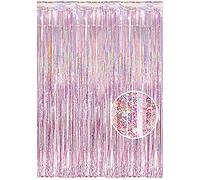 NAVK Pink Tinsel Party Decorations Foil Fringe Curtain, Sparkle Metallic Streamers for Birthday Party Wedding Backdrop-1x2.5m