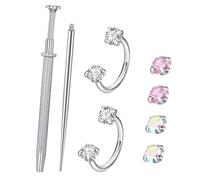 Navna 8PCS Trendy Nose Hoop Collection with Sparkling Zircon Stone and Professional Piercing Tool Metal Texture for Secure Fit Body Jewelry Piercing Set