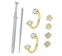 Navna 8PCS Trendy Nose Hoop Collection with Sparkling Zircon Stone and Professional Piercing Tool Metal Texture for Secure Fit Body Jewelry Piercing Set