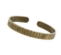 Navna Classical Open Ended Brasses Bangle with Aged Finish and Buddhist Inspired Detail Wristband for Trendy Accessories Vintage