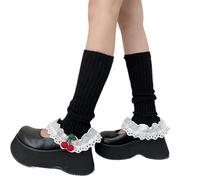 Navna Elegant Ribbed Knit Stretch Leg Warmer Boot Cuffs With Sweet Bows Ruffled Lace Trim Leg Covers Footless Socks For Women Stylish Women's Footwear