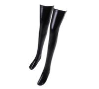 Navna Shining PU Leather Thigh High Stockings Zippered Silicone Top Black Over Knee Long Socks with Glossy Finish for Women Wet Look Pu Leather Stockings