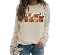 Navna Women Shirt Winter Autumn Solid Color Long Sleeves Pumpkin Coffee Printed Round Neck Top For Daily Office School Girl Cute Sweatshirt