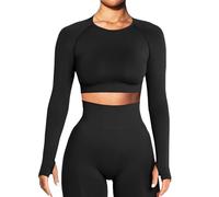 Navneet Women Long Sleeve Gym Tops Gym Crop Top Seamless Workout Tops Compression Sports Tops Yoga Running Going Out Black S