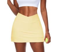 Navneet Women Tennis Skirt with Shorts A Line Golf Skorts Bodycon Sport Skirts Mini School Skirt Workout Scort Pickleball Yellow XS