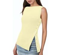 Navonta Womens Asymmetric Side Button Sweater Vest Y2k Sleeveless Boat Neck Side Split Sweater Trendy Ribbed Knit Tank Top, Light Yellow, M