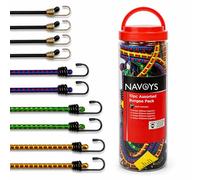 NAVOYS | 10pc Assorted Bungee Cords Set | Metal Hooks | Heavy Duty Elastic Tie Down Straps | Multi-Length 25cm-100cm | Weather Resistant | Coloured Cargo Straps for Car | Camping | Luggage