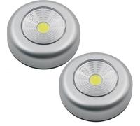 Navoys 2 Pack COB LED Battery-Powered Wireless Night Light Tap Touch Push Lamp - Self Adhesive COB Push Light for Closets, Cabinets, Counters or Utility Rooms, Cordless Puck Light (2pc COB Lights)