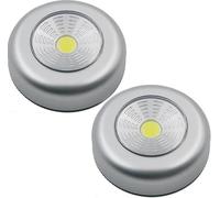 Navoys 2 Pack COB LED Battery-Powered Wireless Night Light Tap Touch Push Lamp - Self Adhesive Push Light for Closets, Cabinets, Counters or Utility Rooms, Cordless Puck Light