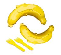 Navoys 2 x 18cm Banana Case Cover With a Fork - Yellow Banana Holders, Reusable, Protector Cover Fruit Container, BPA Free, Ideal for Travelling, Lunch, Picnic, Breakfast On The Go (2 Cases)