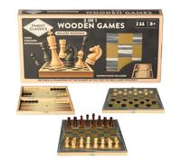 NAVOYS 3 in 1 Wooden Chess, Backgammon & Draughts Set - Traditional Folding Strategy Board Game for Kids & Adults - Classic Portable Travel Chess, Backgammon and Checkers Game