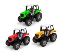 Navoys 3 Mini Tractors Toys - 1:64 Scale, Pull Back Powered Vehicles, Die Cast Metal Casing, Durable & Detailed, Rubber Tyres, Tow Hitch, For Kids & Farming Collectors,