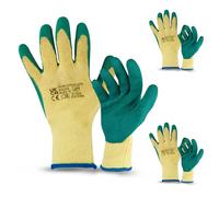 Navoys 3 Pairs Safety Work Gloves - Green Nylon | Nitrile Coated Finish | Size 9/10 | Heavy Duty Gloves Ideal for DIY, Building, Automotive Fixing, Gardening | Non-Slip | Lightweight and Breathable