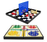Navoys 4 in 1 Magnetic Games Set | Foldable Travel Board Game with Ludo, Chess, Draughts & Match 4 | Compact Portable Classic Games Set for Kids, Adults, Holidays & Family Fun
