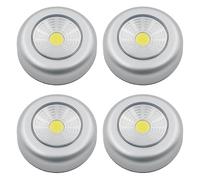 Navoys 4 Pack COB LED Battery-Powered Wireless Night Light Tap Touch Push Lamp - Self Adhesive COB Push Light for Closets, Cabinets, Counters or Utility Rooms, Cordless Puck Light (4pc COB Lights)