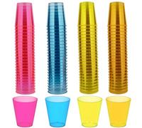 Navoys 96 Plastic Neon Shot Glasses - 30ml, Reusable, Disposable, Durable, Jager Bomb, Sherry, Shooters - Ideal for Large Parties, Hen Parties, Work, Home