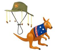 Navoys Australian Cork Hat & Inflatable Kangaroo - Fancy Dress Kit, Outback Style, Fancy Dress Accessories, Safari Explorer, Aussie Themed Events