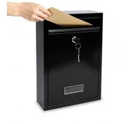 NAVOYS Black Wall Mounted Post Box, Lockable Outdoor Mail Box with 2 Keys, A4 Letter Slot, Address Window, Weather-Resistant Steel Letterbox for Home, Office, Porch & Front Door