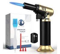 Navpeak Kitchen Blow Torch, Refillable Lighter Jet Flame with Continuous Flame Lock, Flame Control & Base Stand for Welding, Baking, Creme Brulee, Industrial,Gold Color (Butane Not Included)