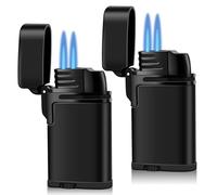 Navpeak Mini Double Torch Lighter Windproof Butane Refillable Metal Lighters Compact Pocket Gas Torch with Dust Cover (Butane Not Included) (（2 Pack）Black)