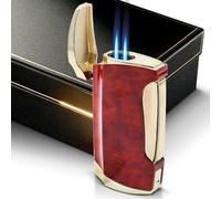 Navpeak Refillable Butane Jet Flame Lighter - Windproof Torch with Adjustable Blue Flame, Durable Metal Body with Walnut Wood Finish, Premium Cigar/Cigarette Lighter (Butane Not Included)