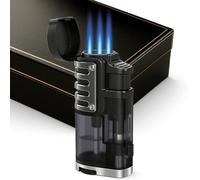 Navpeak Triple Torch Lighter Transparent Gas Tank Windproof Jet Lighters Butane Refillable for Outdoor Camping BBQ Charcoal Incense (Butane Not Included) (Black)
