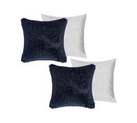 (Navy, 2 Pack Filled) OHS Set of 2/4 Fluffy Shaggy Filled Cushion with Cover Square