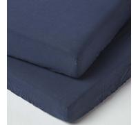 HOMESCAPES French Flax Linen Cot Fitted Sheets - 60 x 120 x 15 cm, 2 Pack - Navy