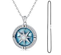 Navy-Anchor Travel-Map Rotatable Compass Necklace,Inspirational Nautical Dream Opal Compass Pendant Necklaces for Women Men, Metal, Created Opal
