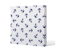 Navy Anchors on White (Canvas Print) / 61 x 61 x 4cm Benjamin Tate Design Natural One Size