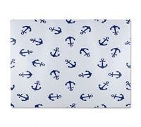 Navy Anchors On White Glass Chopping Board Benjamin Tate Design Natural One Size