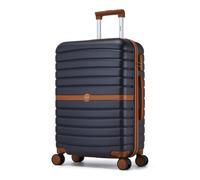 (navy and brown, 24) KONO 20+24+28Inch ABS/PC Striped Design with Cabin Suitcase Set