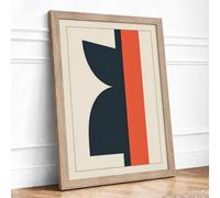 Navy and Coral Form Geometric Framed Wall Art Print A2 Oak | Ready to Hang, Premium Gi Paper, Fade-Resistant Inks, Securely Packaged, UK Made