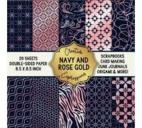 Navy and Rose Gold Patterned Double-Sided Craft Paper, 8.5" Square: Decorative Specialty Pad for Scrapbooks, Junk Journals, Origami, Cardmaking