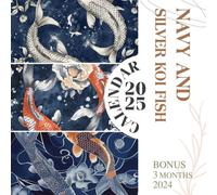 Navy and Silver Koi Fish Calendar 2025: 15-Month Covering Oct 2024 to Dec 2025, Bonus 3 Months 2024, with Holidays, Large Note Sections, Great Gift For Organizing & Planning