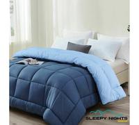 (Navy and Sky Blue, Double 7.5) SleepyNights 7.5 tog Box Stitching Reversible Coverless Summer Cool Duvet