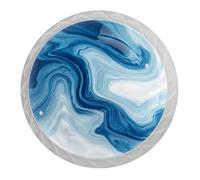 Navy and White Abstract Marble 4 PCS Cabinet Knobs, Round Crystal Glass Decoration ABS Material Kitchen Hardware, Furniture Drawer Knobs Cupboard Single Hole Pull Handles