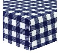 Navy and White Buffalo Check Deluxe Flannel Fitted Crib Sheet-Buffalo Check Print, Cotton Flannel, Navy, White, Fully Elasticized, 10 in Deep Pockets, Fits Standard Crib Mattress 28 in x 52 in
