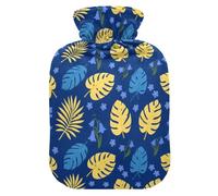 Navy and yellow tropical water bottle leaf with soft cover, 2 l heater bag (script), Bolsa Caliente para Dolores Menstrual