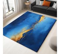 Navy Area Rugs - 140 x 200 cm Marble Pattern Golden Crackle, Machine Washable Non-Shedding Carpet, Faux Wool Short Pile Large Rugs, Soft Non-Slip Carpet for Bedroom Living Room