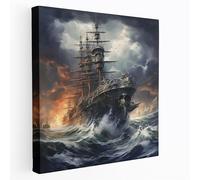 Navy Battleship Wall Art - navy blue canvas, rough seas, wall art, 30 cm x 30 cm