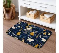 Navy Bear Quick Dry Bath Mat, Rustic Mountain Pattern Absorbent Non Slip Shower Mat, Winter Flannel Washable Bath Rugs for Bathroom Toilet 20x32 Inch