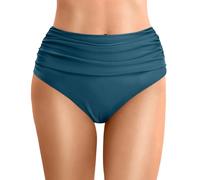 Navy Bikini Bottoms, Women's High-Waisted Retro Swimwear Bottom Full Coverage Bikini Briefs Beach & Poolside Anti-Roll Waistband & Pleated with Contoured Seam Swim Trunks for Women/Teen Girls