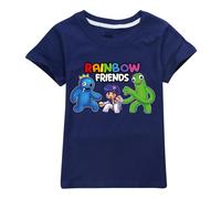 (Navy Blue, 13-14 Years) 7-14 Years Rainbow Friends Print Kids Teens Summer Short Sleeve T-shirts Tops Gifts
