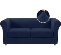 Navy Blue 2 Seater Sofa Cover with Arms Stretchable Chesterfield Slipcover Universal Non Slip Couch Protector with 2 Separate Seat Covers Modern Design