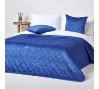 Luxury Quilted Velvet Bedspread Geometric Pattern Throw Homescapes Navy Double